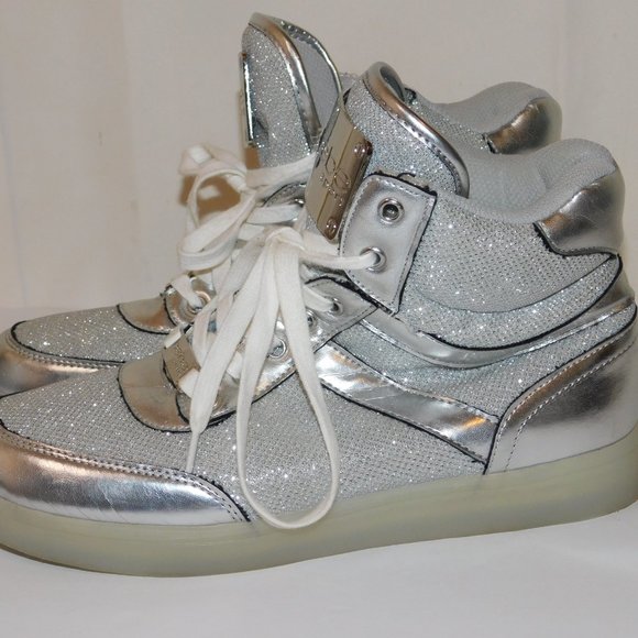 Bebe Sport Krysten Silver Metallic Light Up High Top Sneakers Size 8.5 - Picture 9 of 11